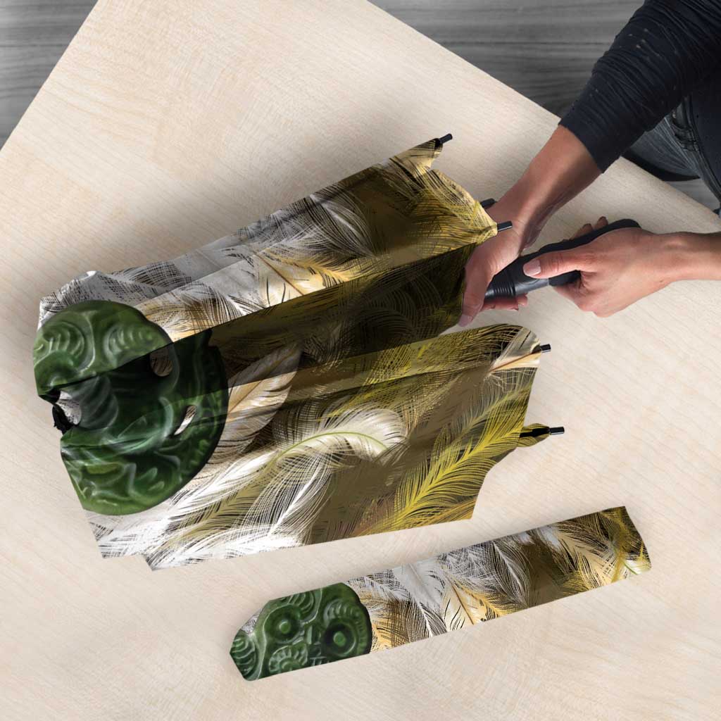 Yellow Traditional Cloak Aotearoa Umbrella Maori Paua Shell Korowai Pattern - Polynesian Pride