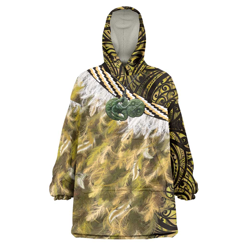 Yellow Traditional Cloak Aotearoa Wearable Blanket Hoodie Maori Paua Shell Korowai Pattern LT14 One Size Yellow - Polynesian Pride