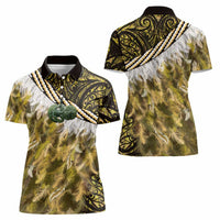 Yellow Traditional Cloak Aotearoa Women Polo Shirt Maori Paua Shell Korowai Pattern