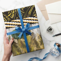 Yellow Traditional Cloak Aotearoa Wrapping Paper Maori Paua Shell Korowai Pattern - Polynesian Pride