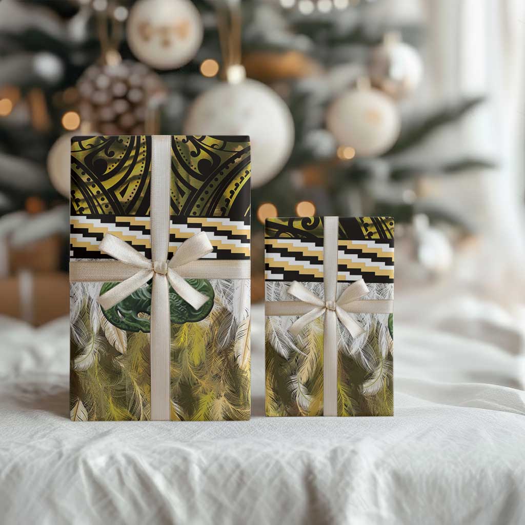 Yellow Traditional Cloak Aotearoa Wrapping Paper Maori Paua Shell Korowai Pattern - Polynesian Pride