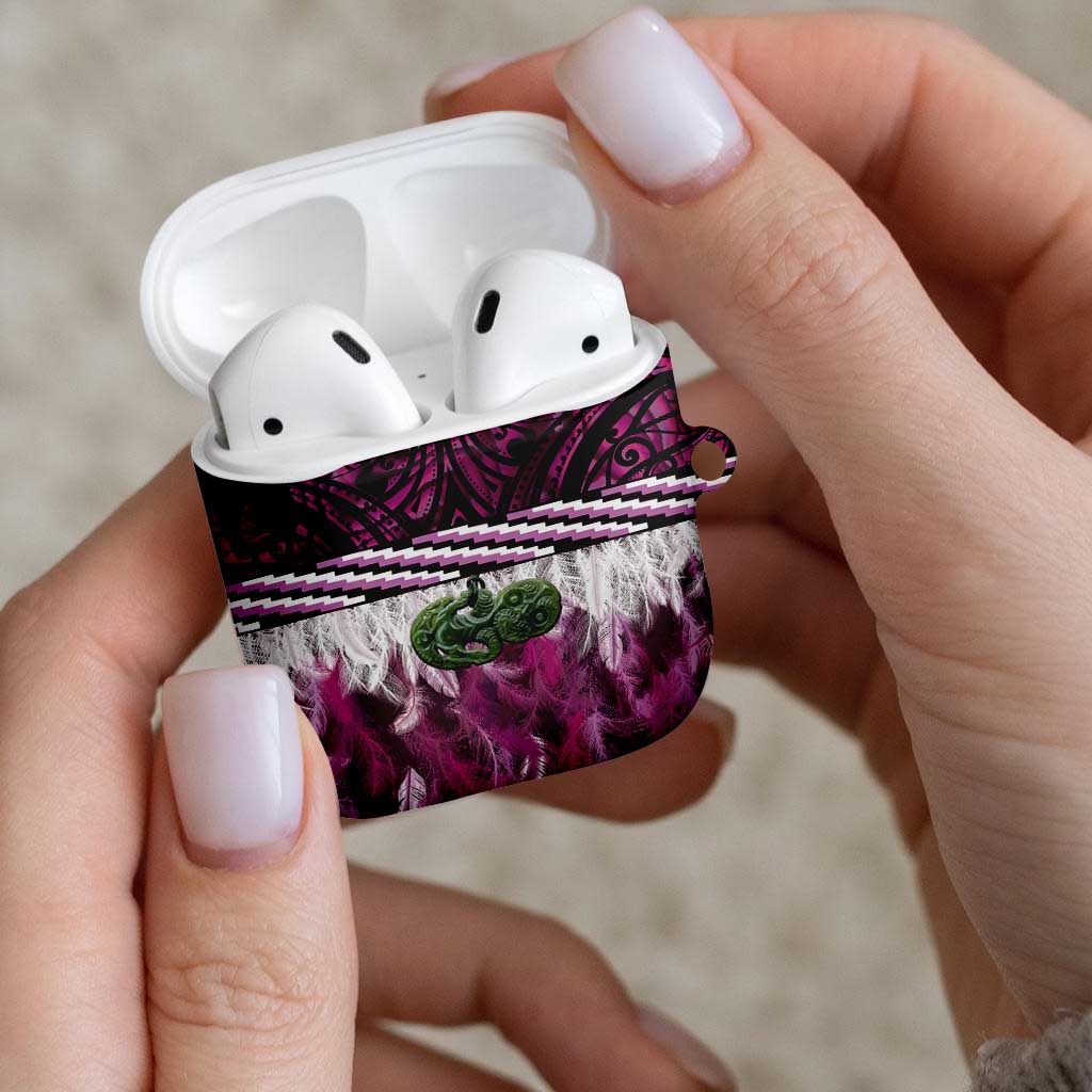 Pink Traditional Cloak Aotearoa AirPods Case Maori Paua Shell Korowai Pattern - Polynesian Pride