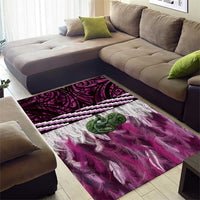 Pink Traditional Cloak Aotearoa Area Rug Maori Paua Shell Korowai Pattern