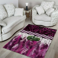 Pink Traditional Cloak Aotearoa Area Rug Maori Paua Shell Korowai Pattern