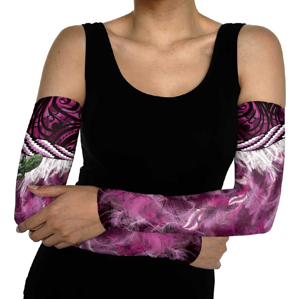 Pink Traditional Cloak Aotearoa Arm Sleeves Maori Paua Shell Korowai Pattern - Polynesian Pride