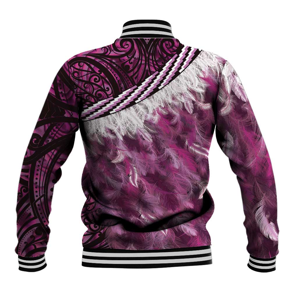 Pink Traditional Cloak Aotearoa Baseball Jacket Maori Paua Shell Korowai Pattern LT14 - Polynesian Pride