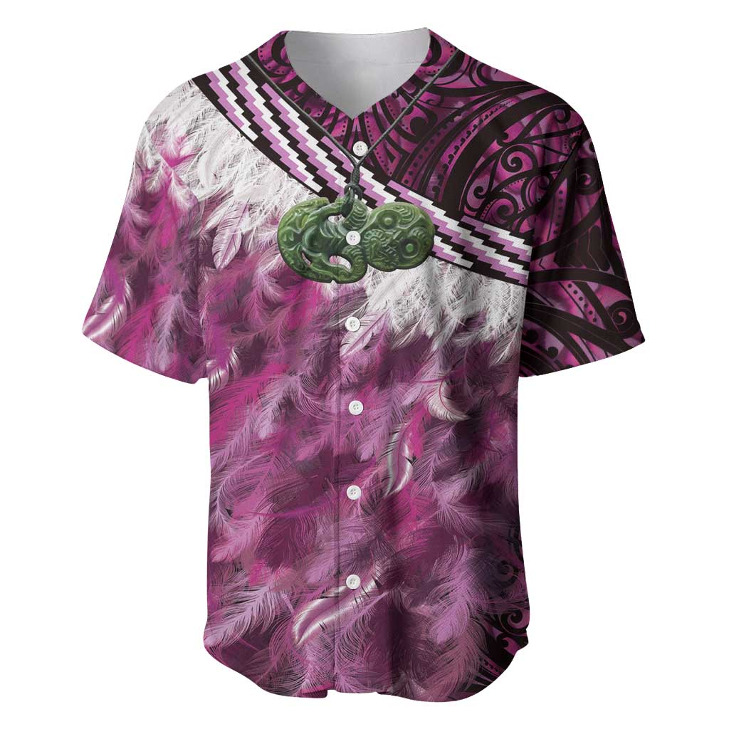Pink Traditional Cloak Aotearoa Baseball Jersey Maori Paua Shell Korowai Pattern