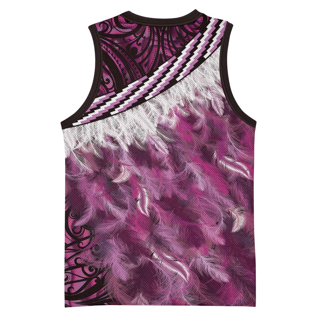 Pink Traditional Cloak Aotearoa Basketball Jersey Maori Paua Shell Korowai Pattern LT14 - Polynesian Pride