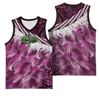 Pink Traditional Cloak Aotearoa Basketball Jersey Maori Paua Shell Korowai Pattern LT14 - Polynesian Pride