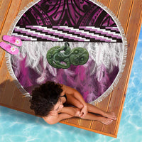 Pink Traditional Cloak Aotearoa Beach Blanket Maori Paua Shell Korowai Pattern