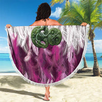 Pink Traditional Cloak Aotearoa Beach Blanket Maori Paua Shell Korowai Pattern