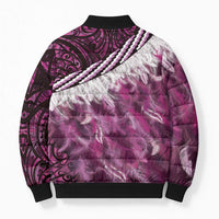 Pink Traditional Cloak Aotearoa Bomber Puffer Jacket Maori Paua Shell Korowai Pattern LT14 - Polynesian Pride