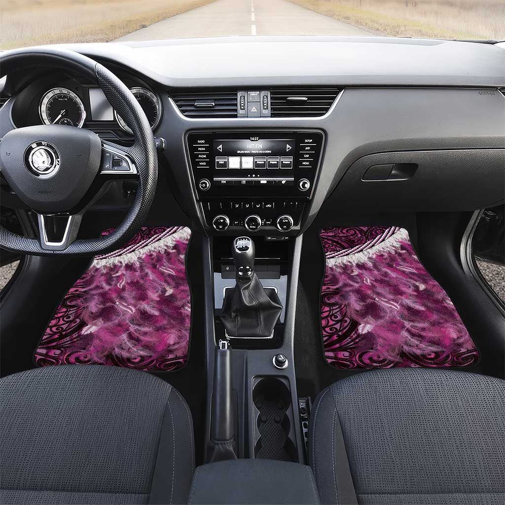 Pink Traditional Cloak Aotearoa Car Mats Maori Paua Shell Korowai Pattern