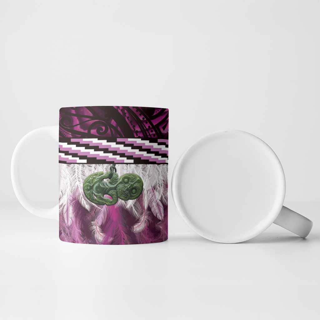 Pink Traditional Cloak Aotearoa Ceramic Mug Maori Paua Shell Korowai Pattern - Polynesian Pride