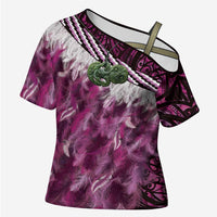 Pink Traditional Cloak Aotearoa Cross Shoulder Shirt Maori Paua Shell Korowai Pattern LT14 Female Pink - Polynesian Pride
