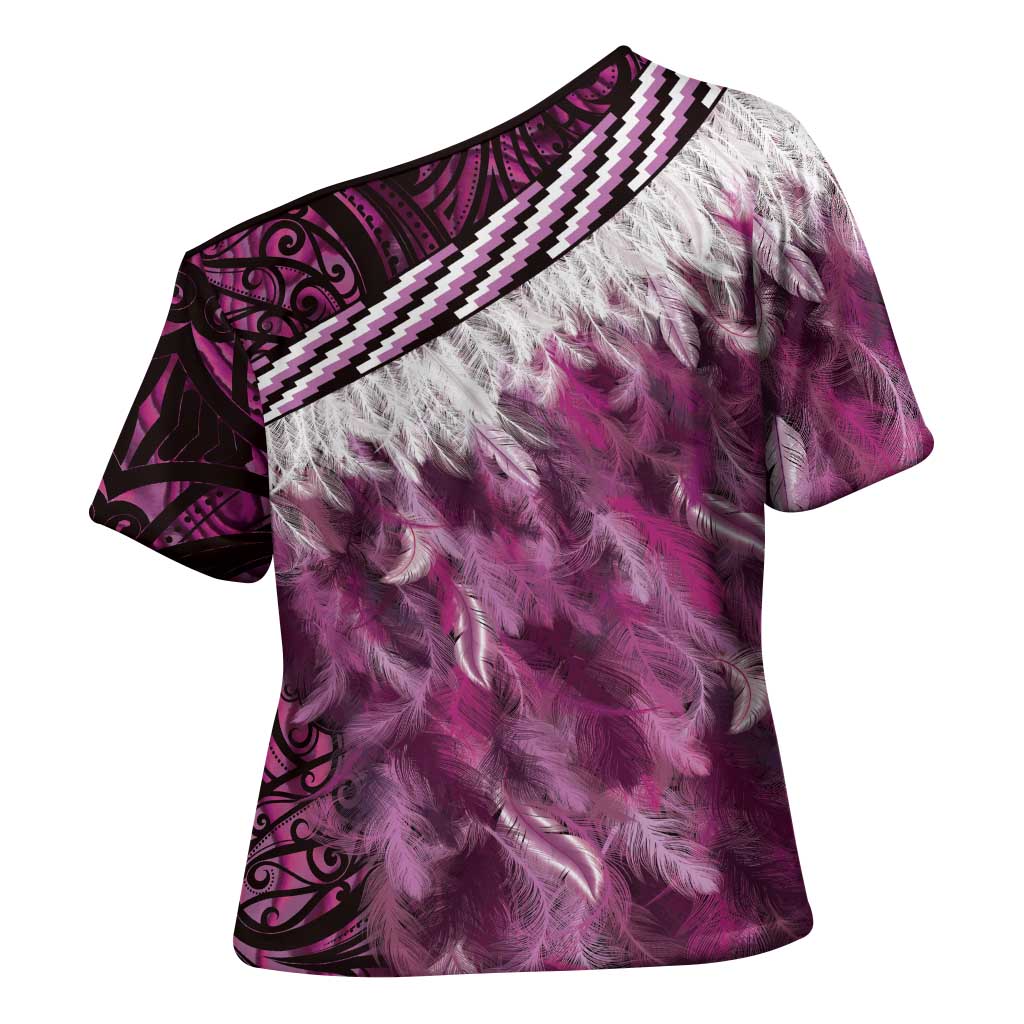 Pink Traditional Cloak Aotearoa Cross Shoulder Shirt Maori Paua Shell Korowai Pattern LT14 - Polynesian Pride