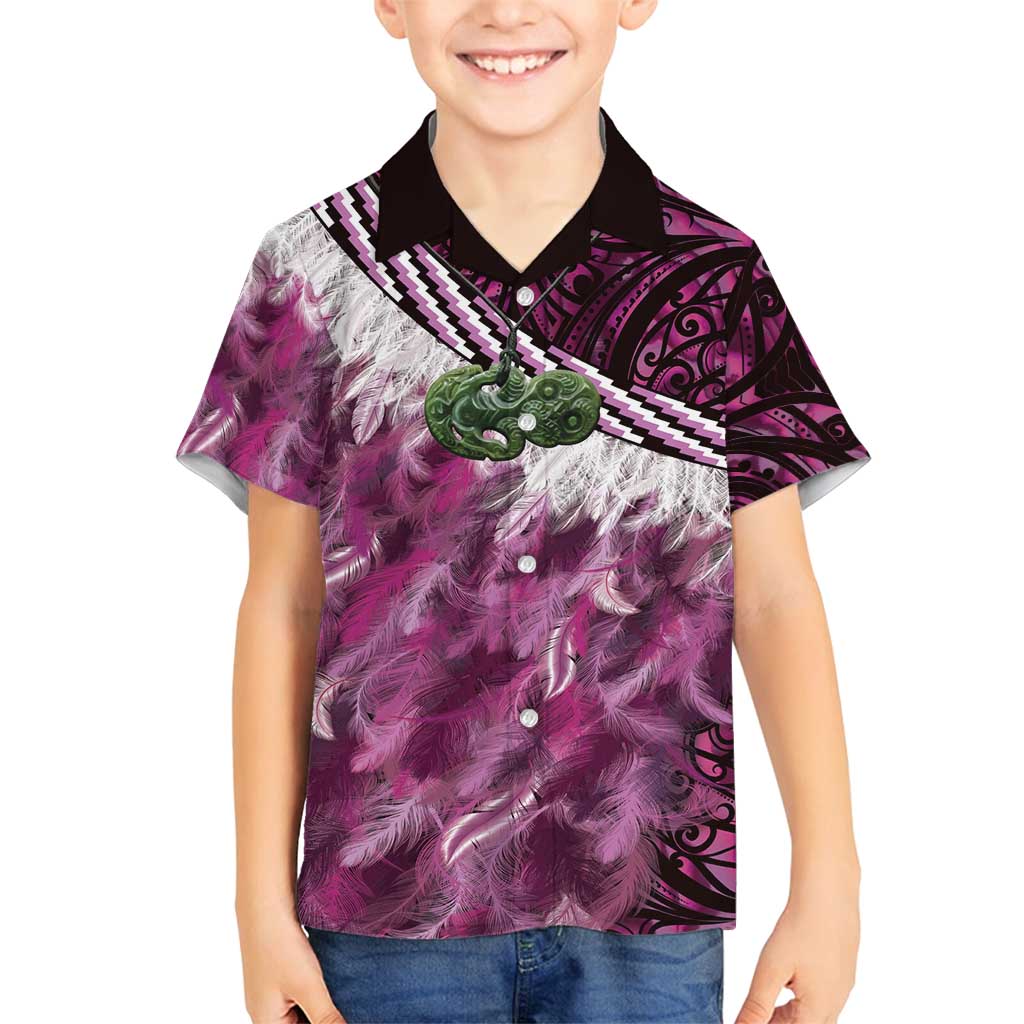 Pink Traditional Cloak Aotearoa Family Matching Long Sleeve Bodycon Dress and Hawaiian Shirt Maori Paua Shell Korowai Pattern LT14 Son's Shirt Pink - Polynesian Pride