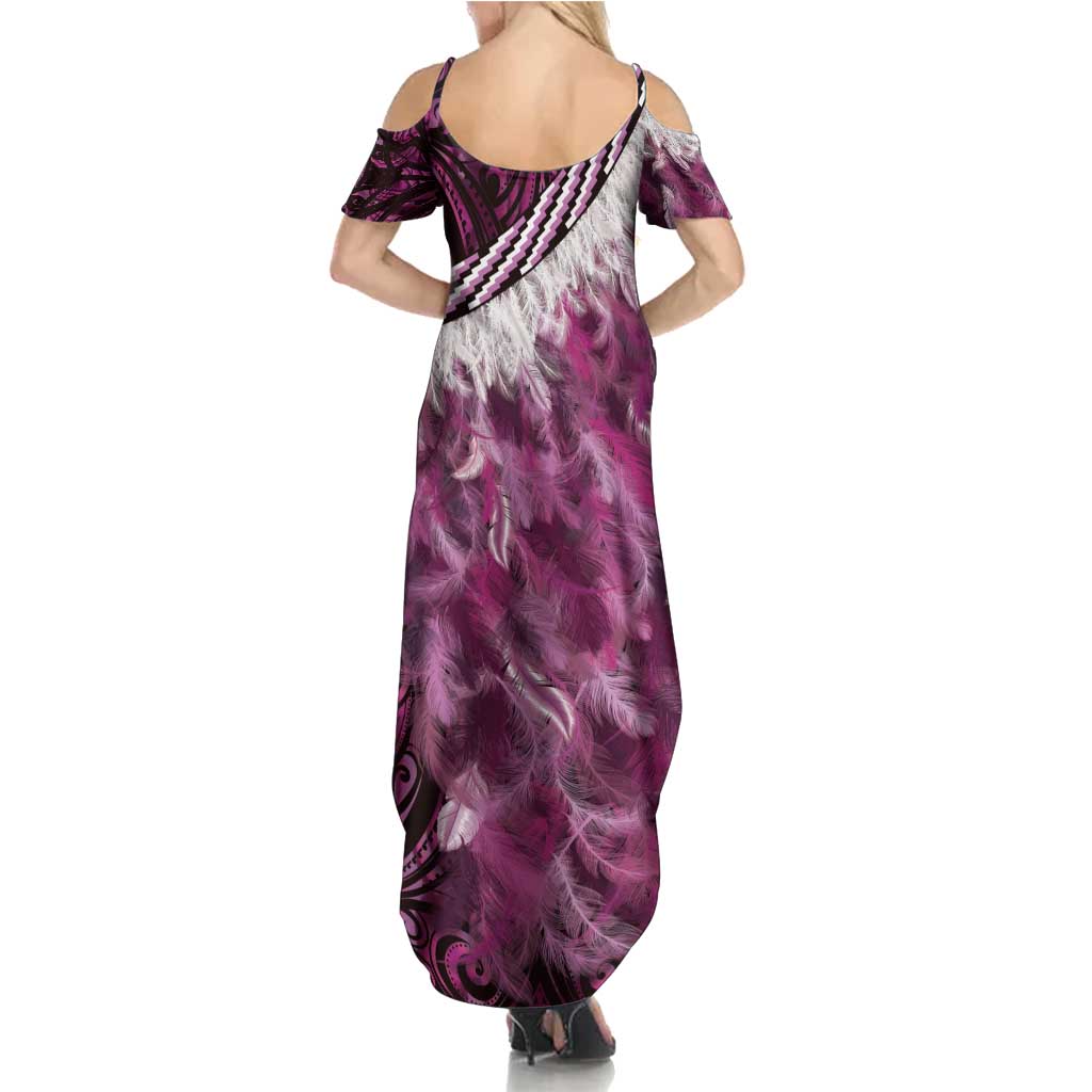 Pink Traditional Cloak Aotearoa Family Matching Summer Maxi Dress and Hawaiian Shirt Maori Paua Shell Korowai Pattern