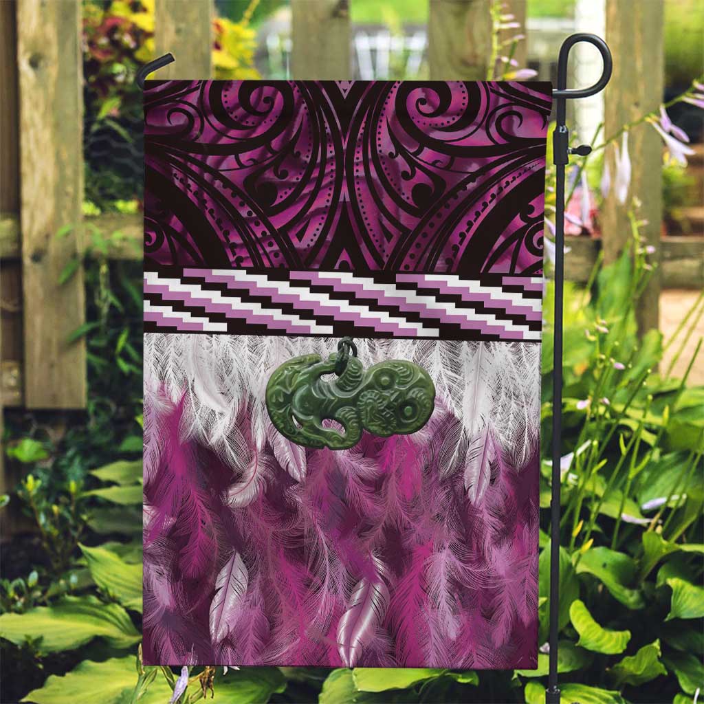 Pink Traditional Cloak Aotearoa Garden Flag Maori Paua Shell Korowai Pattern