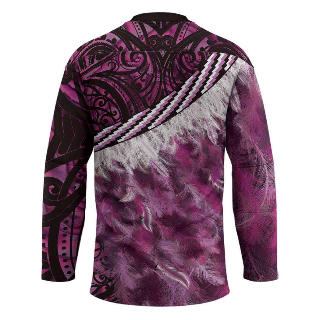 Pink Traditional Cloak Aotearoa Hockey Jersey Maori Paua Shell Korowai Pattern LT14 - Polynesian Pride