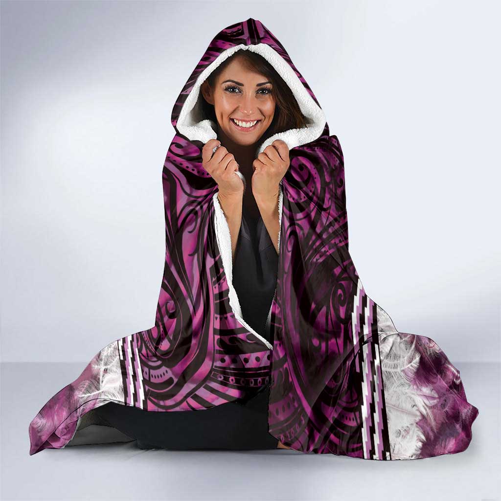 Pink Traditional Cloak Aotearoa Hooded Blanket Maori Paua Shell Korowai Pattern