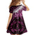 Pink Traditional Cloak Aotearoa Kid Short Sleeve Dress Maori Paua Shell Korowai Pattern