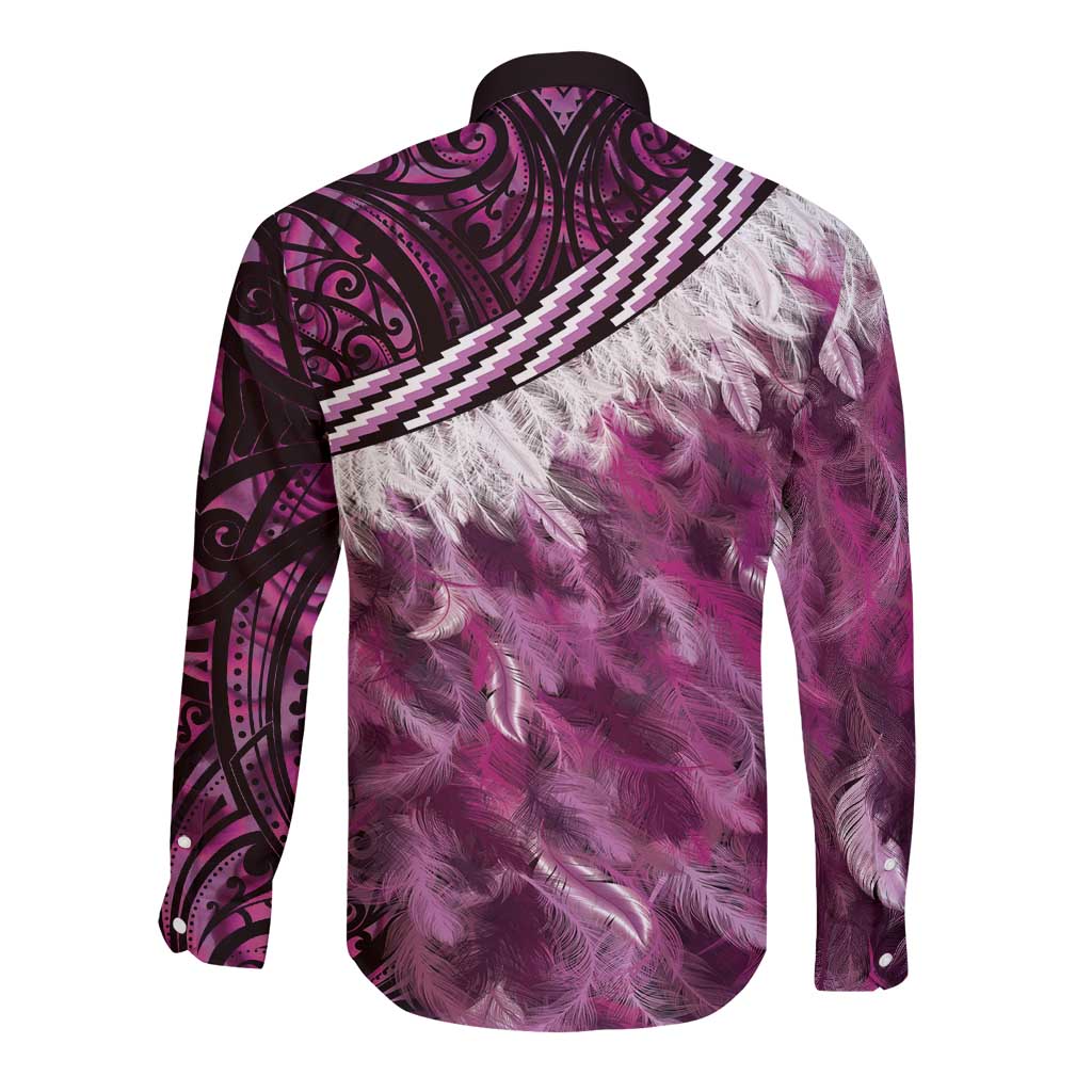 Pink Traditional Cloak Aotearoa Long Sleeve Button Shirt Maori Paua Shell Korowai Pattern LT14 - Polynesian Pride