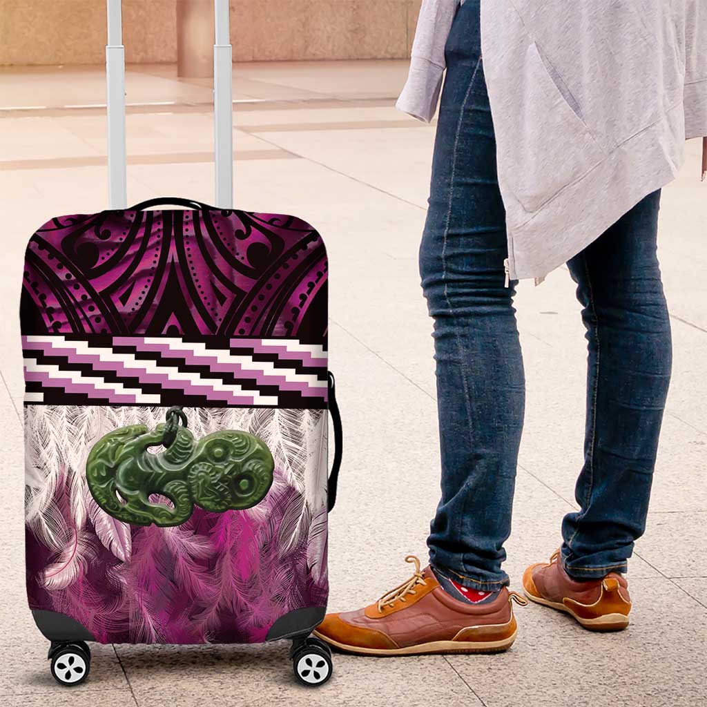 Pink Traditional Cloak Aotearoa Luggage Cover Maori Paua Shell Korowai Pattern LT14 Pink - Polynesian Pride