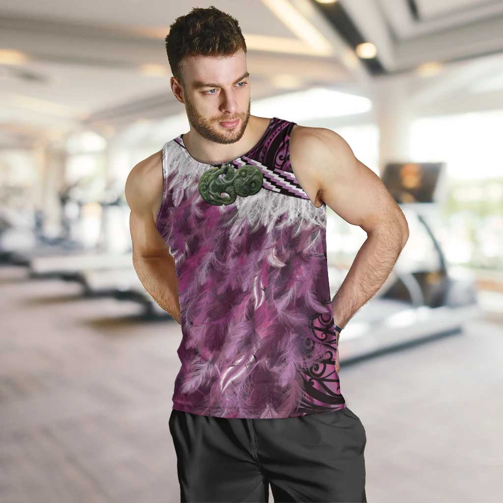 Pink Traditional Cloak Aotearoa Men Tank Top Maori Paua Shell Korowai Pattern