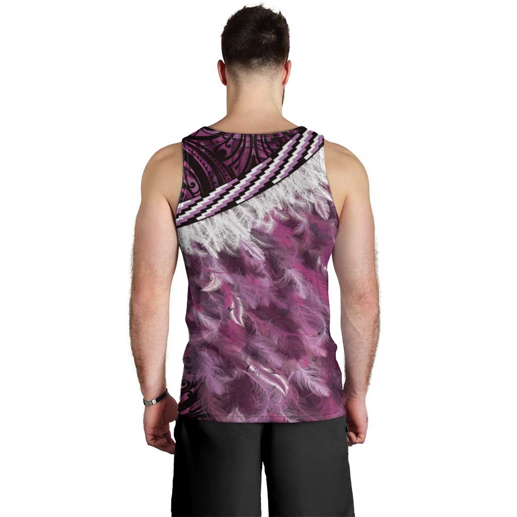 Pink Traditional Cloak Aotearoa Men Tank Top Maori Paua Shell Korowai Pattern
