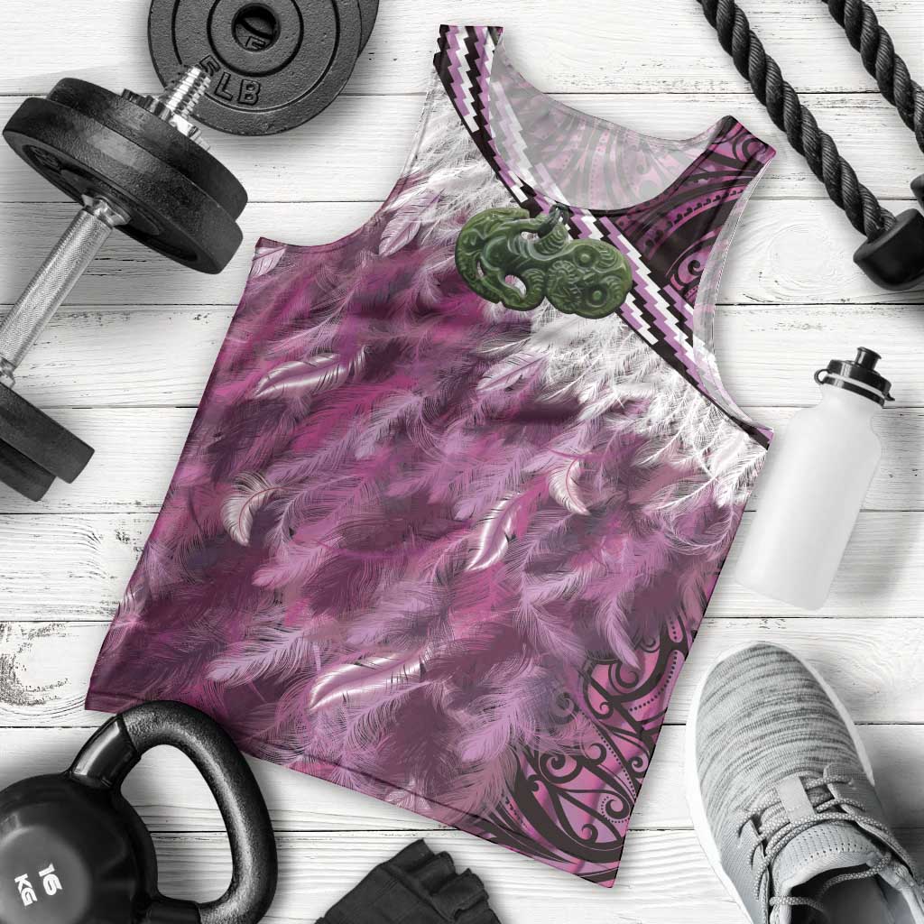 Pink Traditional Cloak Aotearoa Men Tank Top Maori Paua Shell Korowai Pattern