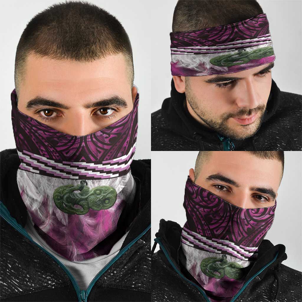 Pink Traditional Cloak Aotearoa Neck Gaiter Maori Paua Shell Korowai Pattern - Polynesian Pride