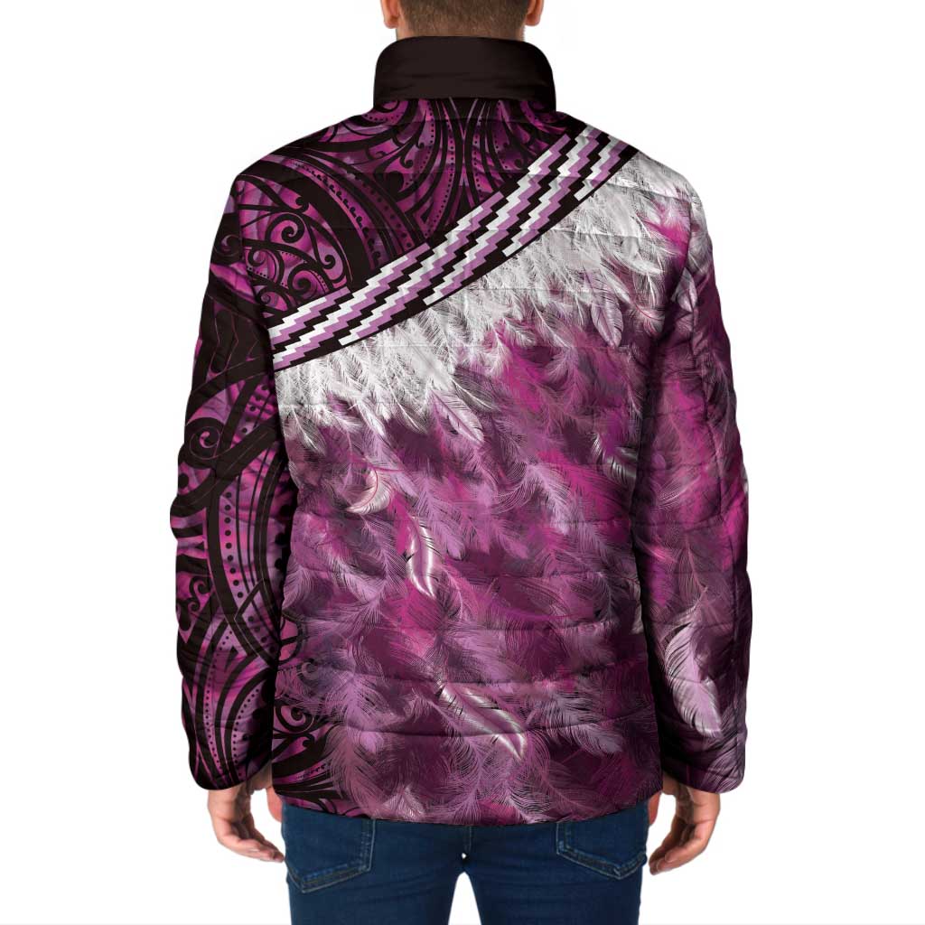 Pink Traditional Cloak Aotearoa Padded Jacket Maori Paua Shell Korowai Pattern LT14 - Polynesian Pride