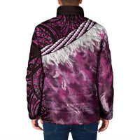 Pink Traditional Cloak Aotearoa Padded Jacket Maori Paua Shell Korowai Pattern LT14 - Polynesian Pride