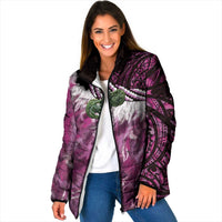 Pink Traditional Cloak Aotearoa Padded Jacket Maori Paua Shell Korowai Pattern LT14 Women Pink - Polynesian Pride