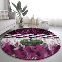 Pink Traditional Cloak Aotearoa Round Carpet Maori Paua Shell Korowai Pattern