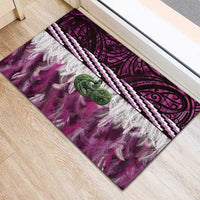 Pink Traditional Cloak Aotearoa Rubber Doormat Maori Paua Shell Korowai Pattern LT14 - Polynesian Pride