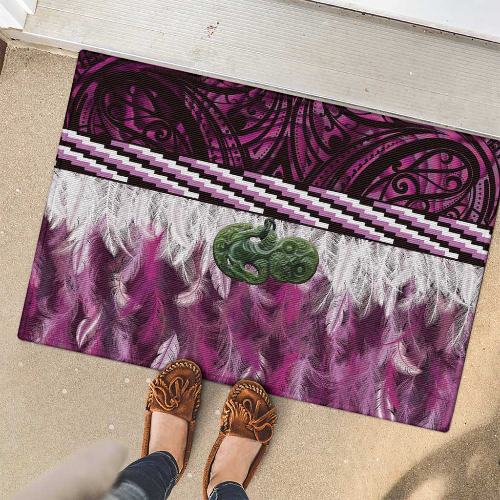 Pink Traditional Cloak Aotearoa Rubber Doormat Maori Paua Shell Korowai Pattern LT14 - Polynesian Pride