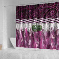 Pink Traditional Cloak Aotearoa Shower Curtain Maori Paua Shell Korowai Pattern LT14 - Polynesian Pride