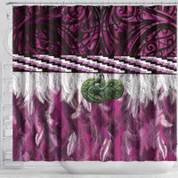 Pink Traditional Cloak Aotearoa Shower Curtain Maori Paua Shell Korowai Pattern LT14 - Polynesian Pride