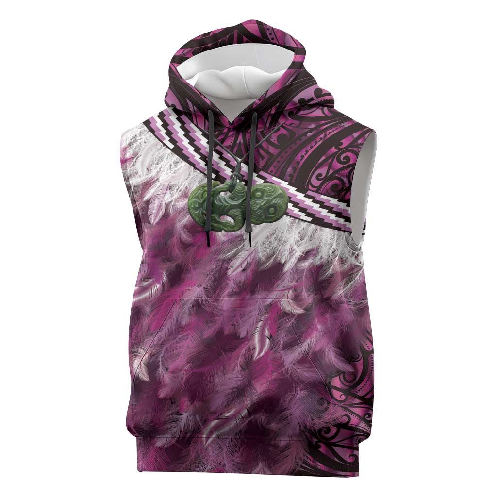 Pink Traditional Cloak Aotearoa Sleeveless Hoodie Maori Paua Shell Korowai Pattern LT14 Pink - Polynesian Pride