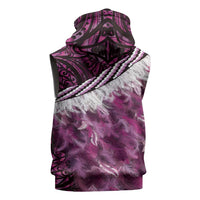 Pink Traditional Cloak Aotearoa Sleeveless Hoodie Maori Paua Shell Korowai Pattern LT14 - Polynesian Pride