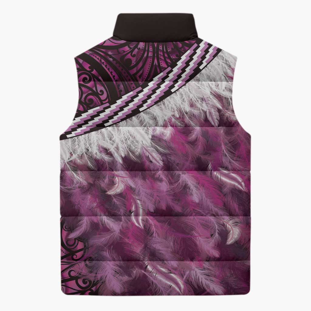 Pink Traditional Cloak Aotearoa Sleeveless Puffer Jacket Maori Paua Shell Korowai Pattern LT14 - Polynesian Pride