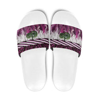 Pink Traditional Cloak Aotearoa Slide Sandals Maori Paua Shell Korowai Pattern - Polynesian Pride