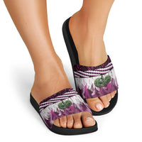 Pink Traditional Cloak Aotearoa Slide Sandals Maori Paua Shell Korowai Pattern - Polynesian Pride