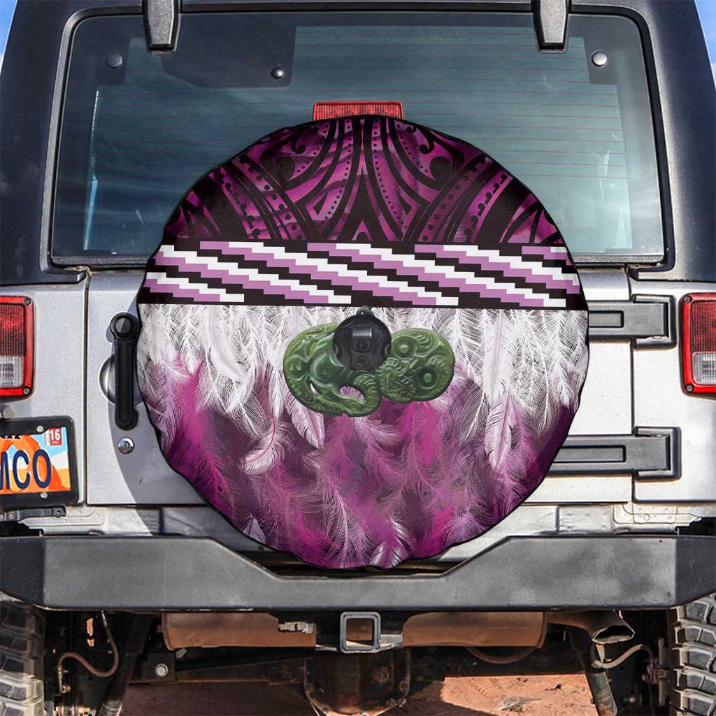 Pink Traditional Cloak Aotearoa Spare Tire Cover Maori Paua Shell Korowai Pattern LT14 Pink - Polynesian Pride