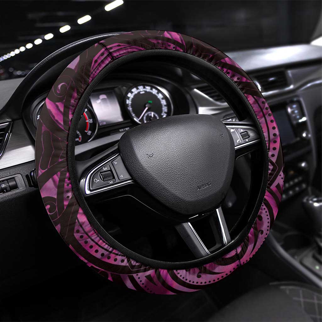 Pink Traditional Cloak Aotearoa Steering Wheel Cover Maori Paua Shell Korowai Pattern LT14 Universal Fit Pink - Polynesian Pride