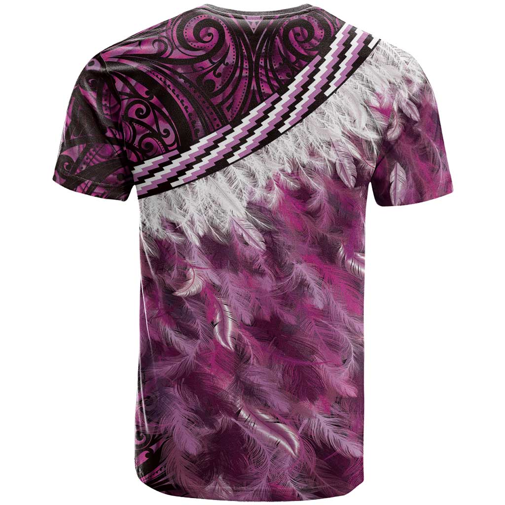 Pink Traditional Cloak Aotearoa T Shirt Maori Paua Shell Korowai Pattern