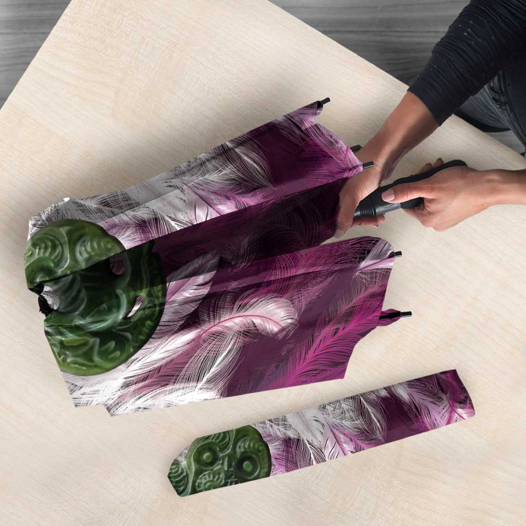 Pink Traditional Cloak Aotearoa Umbrella Maori Paua Shell Korowai Pattern - Polynesian Pride