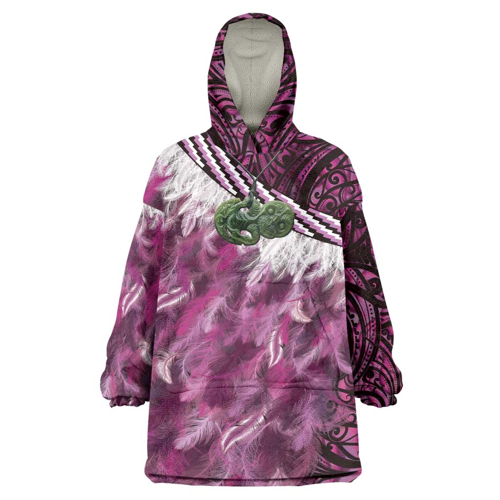 Pink Traditional Cloak Aotearoa Wearable Blanket Hoodie Maori Paua Shell Korowai Pattern LT14 One Size Pink - Polynesian Pride